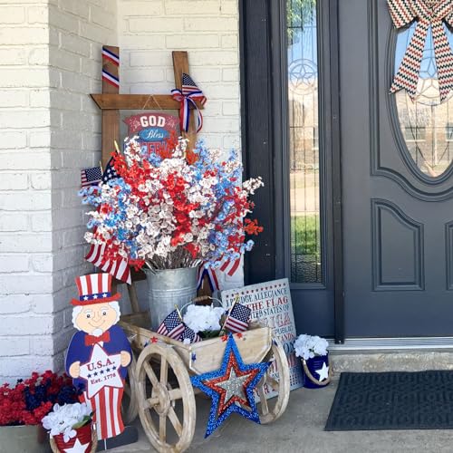 Uieke 15 Pcs 4th of July Artificial Flowers Fake Patriotic Babys Breath Flowers for Independence Day Decor Blue White Red Silk Flowers for Memorial Day Floral Arrangement Home Wedding - color: Red Blue White, size: 15PCS