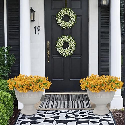 Artificial Flowers for Outdoor Indoor Garden Home Decoration, Faux Flower Daisy with Eucalyptus Leaves Fake Plants Greenery Boxwood Porch Patio, 12 Bundles - color: Yeloow