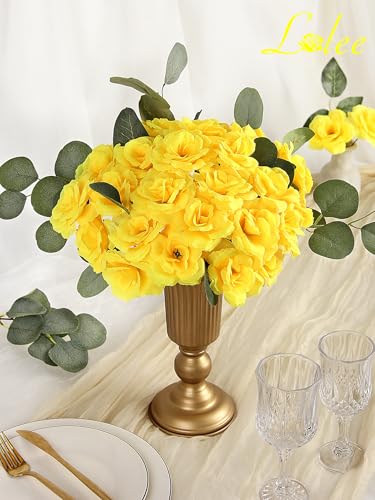 LELEE 108pcs Roses Head Flowers with Stem - Yellow Artificial Flowers Rose Bulk - Silk Rose Fake Flower for Wedding Bouquet Party Home Decor DIY Baby Shower Centerpieces Tables Decoration - color: Yellow