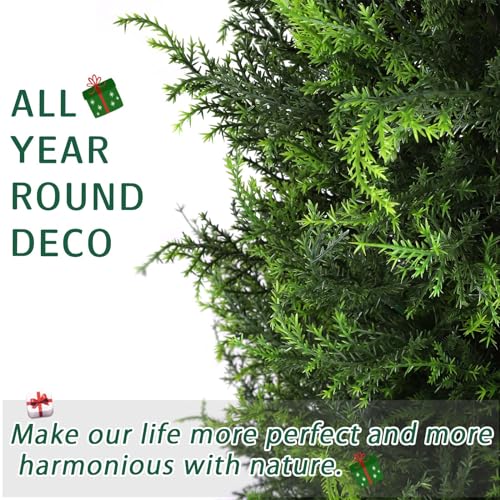 Artificial Cedar Topiary 5ft Fake Cypress Trees Faux Cedar Potted Plants Pine Cypress for Outdoors Indoors Front Home Decor 2 Pack