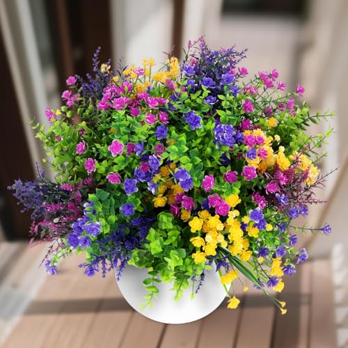 24PCS Artificial Flowers Outdoor, 6 Styles Mixed Fake Flowers for Spring Decor, Shrubs Plastic Flower for Home Decor Indoor Outdoor,Wedding,Party,Office,Garden,Patio,Hotel,Fall Summer Decor - size: 24PCS Mixed Colors
