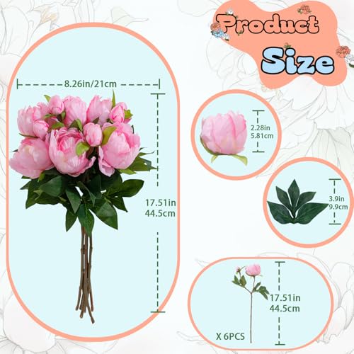 ucky 6PCS Deep Pink Peonies Artificial Flowers, Realistic 2 Heads Silk Peonies with Stems & Buds, 17.51" Faux Peony Bouquets for Wedding Centerpieces DIY Home Table Vase Decor - color: Deep Pink