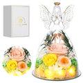 Mothers Day Rose Gifts for Women Preserved Real Flower in Glass Angel Figurines Roses for Delivery Prime Birthday Gifts for Mom Grandma Girlfriend Wife Her, Champagne Austin Roses - color: Champagne With Austin Roses