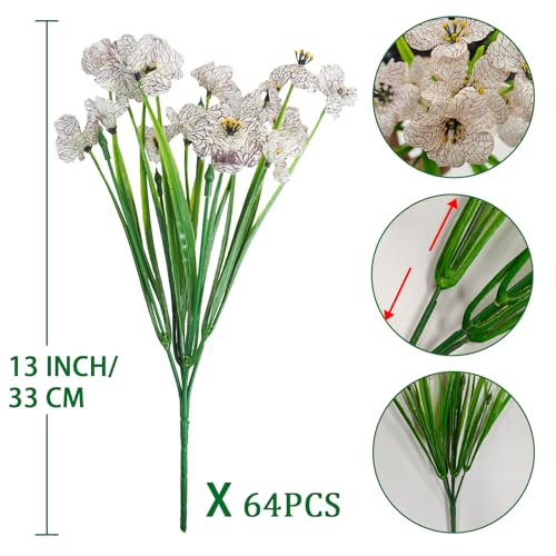 Krissing 48 Bundles Outdoor Artificial Flowers UV Resistant Fake Silk Flowers Faux Plastic Plants Outside Garden Porch Window Box Summer Decoration (White) - color: White