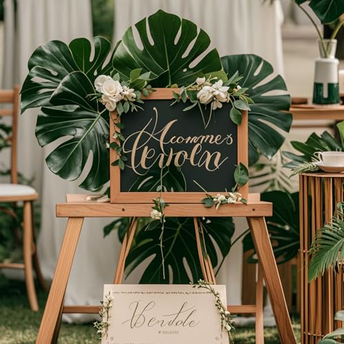 DuHouse 6Pcs Faux Monstera Leaves Artificial Greenery with Long Stems Large Fake Tropical Palm Leaves for Home Wedding Birthday Theme Party Decorations