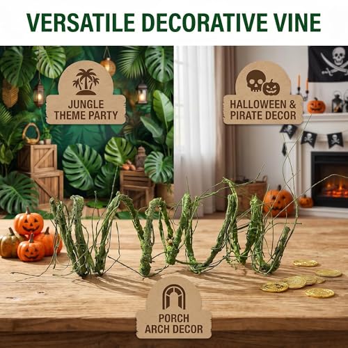 118inch Flexible Green Small Artificial Tree Branches Fake Tree Trunk Garland Rattan Wreath Cherry Blossom Grape Vines Floral for Wall Hanging Front Door Jungle Party Reptile Climb Hallween Decoration - color: Green, size: Small
