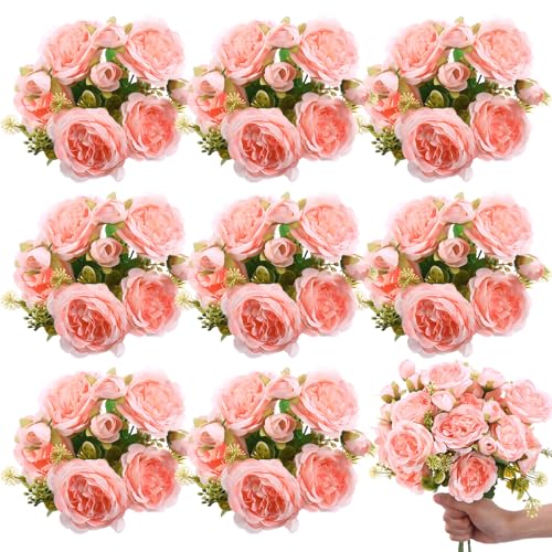 8 Bundles Artificial Peonies Flowers Boho Faux Flowers Arrangements Artificial Centerpiece Spring Bouquet Floral Wedding Decoration for Vase(Light Pink) - color: Light Pink