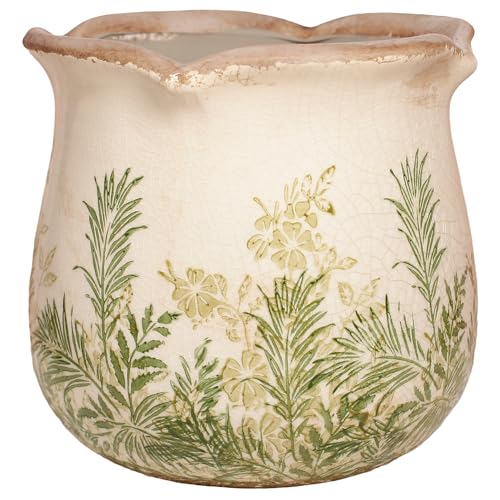 Xiaan Jiaju Cottagecore Ceramic Vase and Planter, 6 Inch Flower Pot with Drainage for Indoor House Plants, Country Cottage Garden Home Decor, Rustic Farmhouse Gift for Plant Lovers - color: Cottage Fern