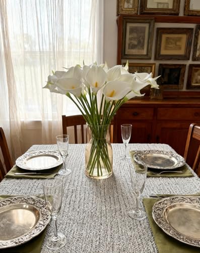 18pcs Real Touch Artificial Calla Lily Flowers for Decoration, Outdoor Wedding Bouquets, Lifelike Faux Flowers for Home, Garden, Party, and Event Decor (White&Green) - color: White&green