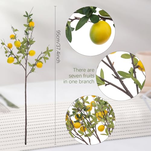 Woration 37.4 Inch Artificial Lemon Fruit Branches Fake Greenery Decoration for Home Garden Patio Flower Arrangement Photography Props 3pcs - color: 37.4 Inch Fake Lemon Branches