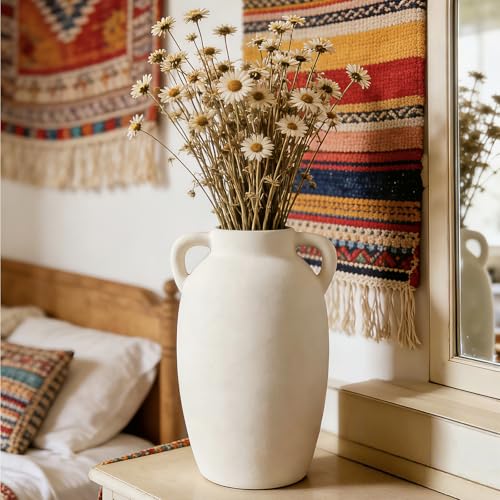 White Ceramic Vase-Boho Decorative Vase,Terracotta Tall Vases Decorative Pottery are Suitable for Decorating Living Rooms,Kitchens,and Bedrooms. - color: White