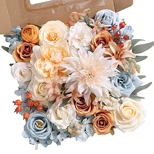 rongflower Artificial Flowers Combo Fake Silk Flowers Fall Bouquets for DIY Wedding Bouquets Centerpieces Party Baby Shower Home Decorations (Blue White) - color: Blue White