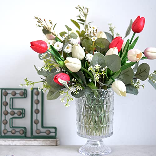 FiveSeasonStuff Real Touch Tulips Artificial Flowers – 15 Stems Faux Tulip Bouquet in Gift Box for Wedding, Home Decor, Party, Floral Arrangements (Cheerful White) - color: #1 Cheerful White