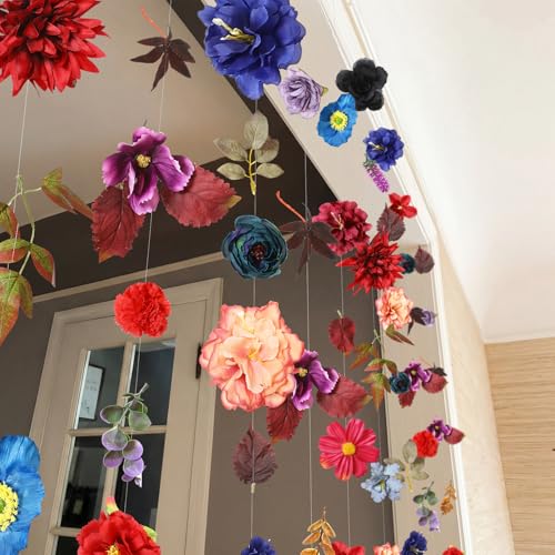 XunYee 6 Pcs 35.4 ft Flower Garlands Artificial Wildflower Vines Floral Hanging Backdrop Fake Flower Garlands Faux Silk Wildflower Vine for Wedding Bridal Shower Home Garden Wall Arch Decor(Peony) - style: Peony