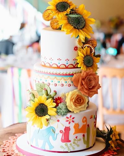 FACINOC Sunflower Artificial Flowers Yellow Fake Flower Bouquet Box Set for DIY Bridal Wedding Shower Decorations Party Table Centerpieces Cake Decorating Silk Floral Arrangement for Home Decor Indoor - color: Yellow Artificial Sunflowers