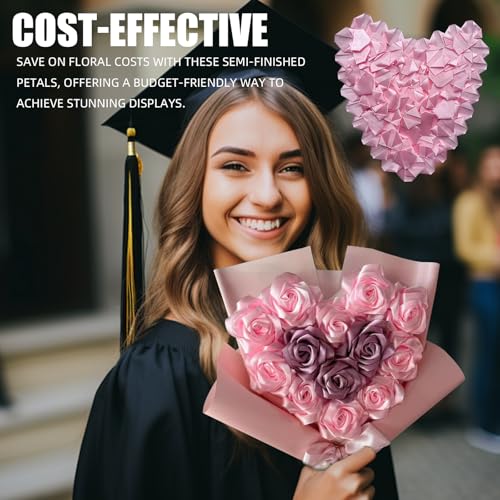 300Pcs Premade Satin Ribbon Rose Petals Half-Finished for Eternal Rose DIY Ramos Forever Flowers Bouquets Everlasting Floral,for Wedding,Anniversary,Birthday (300 Pcs Light Pink) - color: 300 Pcs Light Pink