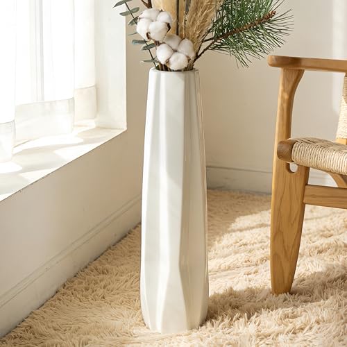 Ceramic Floor Large Vase 24 Inches Tall,White Modern Flower Tall Vases for Office, Home,Farmhouse,Living Room Décor,Simple Origami Design Fall Decorative Porcelain Flower Arrangement Vase Ideal Gift - size: 24 Inch