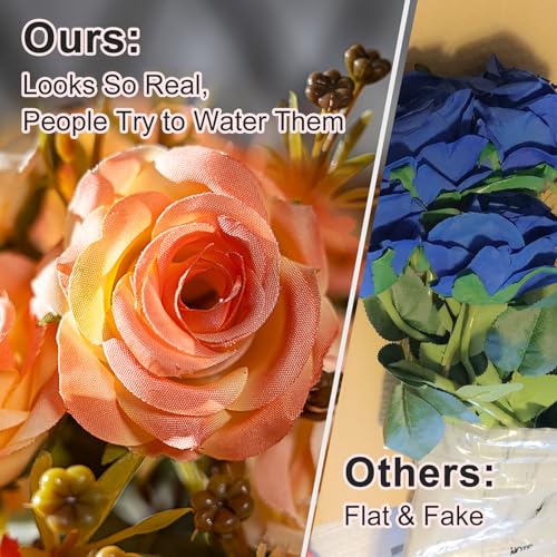 Artificial Rose Flowers for Outdoor 4 Bundles Rose Bouquet with Daisy Faux Flowers UV Resistant for Home Indoor Outside Garden Porch Window Box Balcony Yard Porch Fall Decor (Orange) - color: Orange
