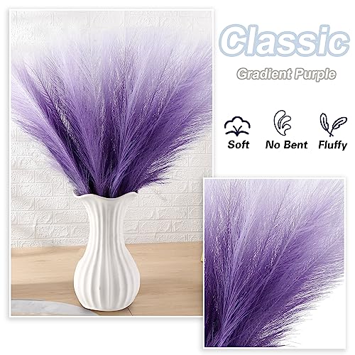 Pampas Grass Small, 30 Pcs 17" Faux Pampas Grass Short Decor, Pompas Grass Flower Arrangement and Vase Filler for Boho Home Wedding Decoration (Purple Gradient) - color: Purple Gradient, size: 17'' Tall