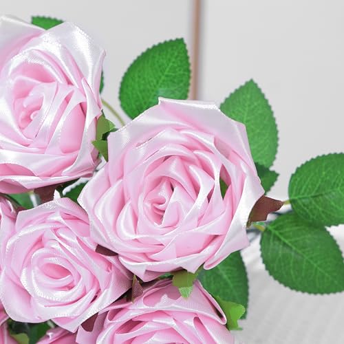 Pre-Assembled Satin Ribbon Petals (100Pcs), DIY Forever Rose Kit for Creating Unique Mother's Day, Wedding Bouquets - color: 100 Pcs Rose Pink