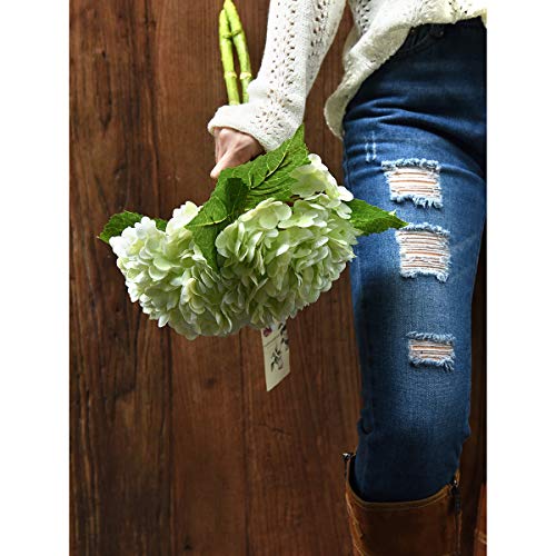 FiveSeasonStuff Real Touch Silk Hydrangea Flowers, 2 Large Long Stem Artificial Flowers for Floral Arrangements (Spring Green) - color: Spring Green (2 Stems)