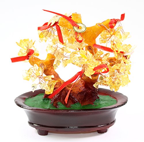 Feng Shui Yellow Crystal Gem Stones Money Fortune Tree Bonsai Home Decor Wealth Blessing Gift (Yellow Crystal TRE911) - color: Yellow Crystal Tre911