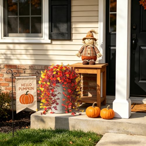 Hrobek Fake Fall Hanging Flowers Artificial for Outdoor Decoration, 9pcs | Long Vine Morning Glory, Realistic Faux Petunias for Patio Porch Garden, Orange Brown Yellow - color: Brown Orange Yellow