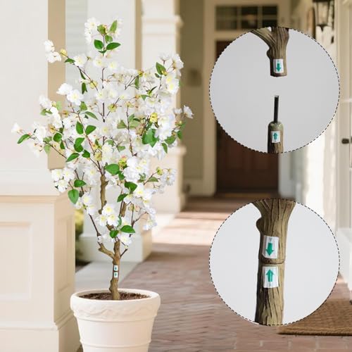 momoplant Artificial Cherry Blossom Tree 4.2FT Lifelike Silk Faux Tree Decorative Plant in Pot for Indoor Outdoor (White) - color: White