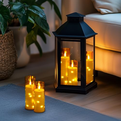 Homemory Flameless LED Candle with Embedded Star String Lights, Fake Candles with Remote Control & Timer, Battery Operated Candles, Amber, Set of 5 - color: Gold-5pcs, size: 5pcs, D2.2"x H5"5"6"7"8"