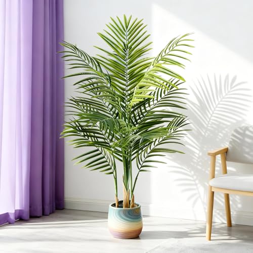 Artificial Palm Tree Indoor 4ft, Large Fake Tropical Areca Palm Tree with 13 Trunks, Faux Dypsis Lutescens Floor Plant in Pot for Indoor Outdoor Home Office Decor & Housewarming Gift - size: 4ft