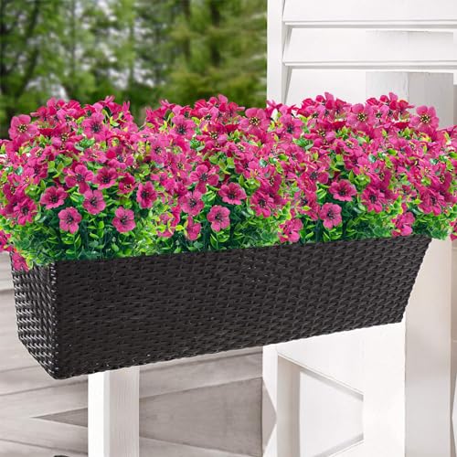 Outdoor Artificial Flowers,20 Bundles UV Resistant Fake Flower with Plastic Plants Faux Silk Flower for Home Outside and Indoor Decoration(Rose Red) - color: Rose Red, size: 20 Bundles