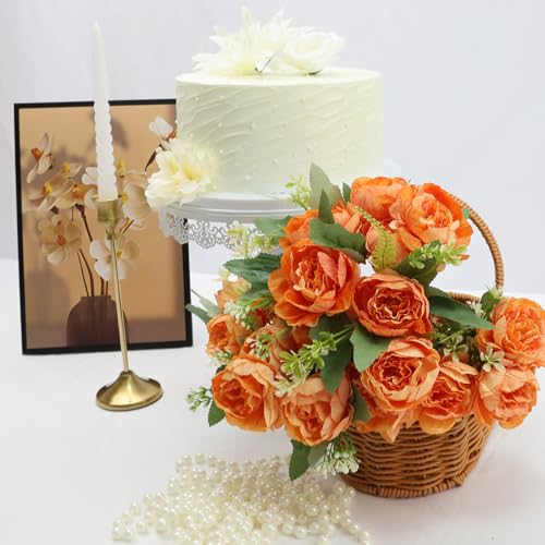 12 Bundles Orange Peonies Artificial Flowers Bulk for Centerpiece | Realistic Silk Flowers, Wedding Decoration, Home Table Centerpiece, DIY Bouquet - color: Orange