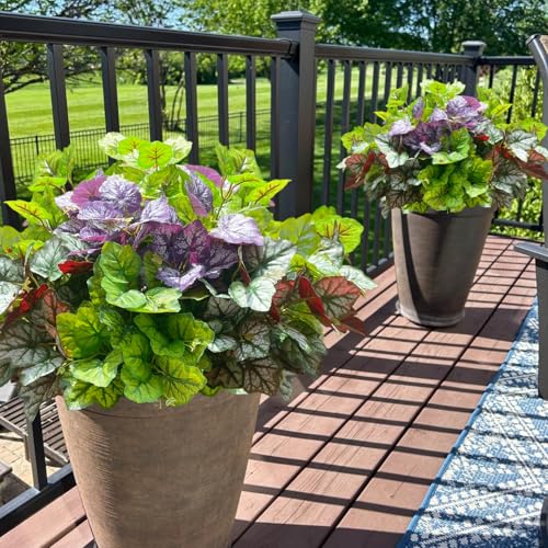 Artificial Plants for Outdoor Porch Planters, Fake Realistic Heuchera Greenery UV Resistant Faux Look Real Silk Shrubs Bushes for Outside Patio Pots Spring Summer Decor, 6 Bundles - color: 4 Mixed Color