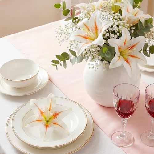 Suncalla 30 Pack Large Artificial Lilies Flower Heads with Realistic Stamens 5.9" Faux Fake Lily Flower Heads Bulk for DIY Crafts Cake Wedding Bridal Wreaths Table Home Party Decor (Light Bean Paste) - color: Light Bean Paste