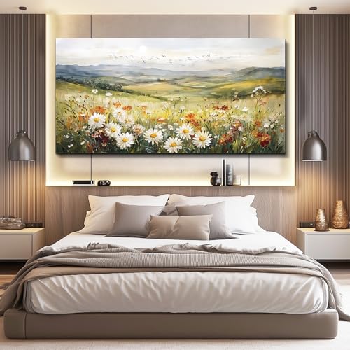 FUHAIHUA Large Framed Wall Decor For Living Room Canvas Wall Art For Office Farmhouse Wall Decorations For Bedroom Prairie Flowers Landscape Paintings Modern Pictures Artwork Home Decor 24" x 48" - color: Prairie Flower, size: 48"L x 24"W