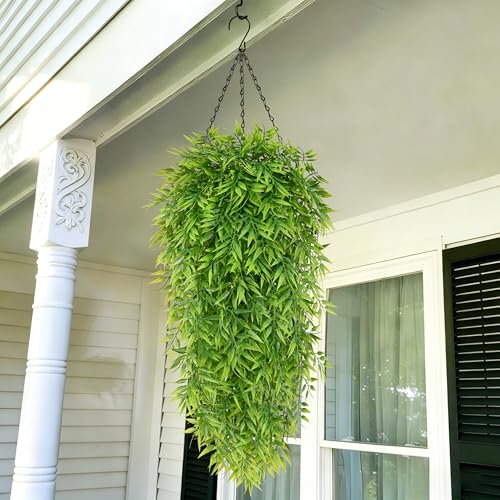 Waipfaru 4Pcs Artificial Hanging Plants, Fake Willow Leaves Vines Fake Hanging Plants for Outdoors UV Resistant Plants Outdoor Faux Plants Indoor Bedroom Living Room Porch Shelf Decor - color: Willow Leaves Vines, size: 4Pcs Plants