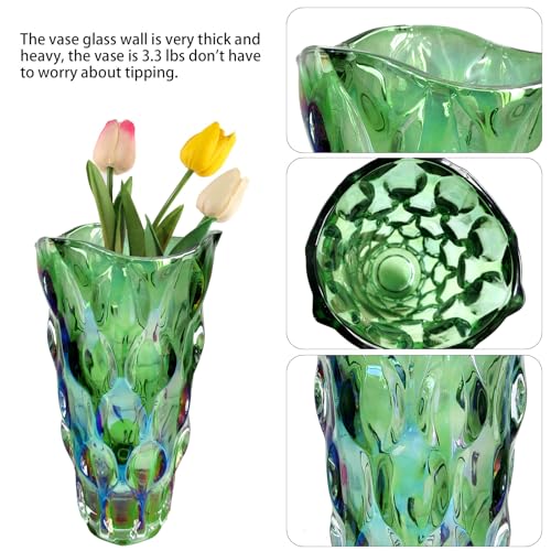 9.5" High Thickened Green Glass Flower Vase for Home Decor, Dining Wedding Table Office Holiday Party Centerpiece Decoration - color: Green