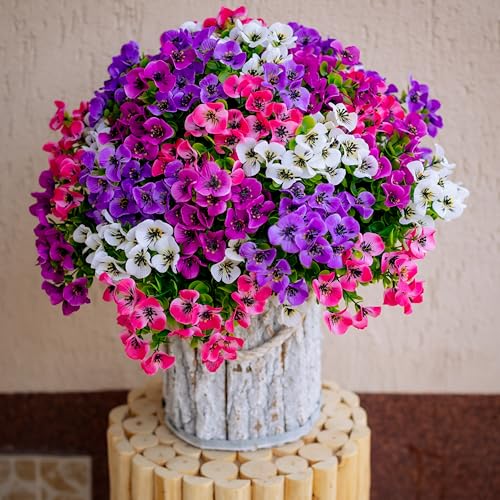 AXYLEX Artificial Flowers Outdoor Shrubs - 16 Bundles Fake Plants UV Resistant No Fade Faux Plastic Greenery Home Garden Porch Patio Decoration (1, Multi 16-4) - color: 16 Pcs - Red Pink+purple+white+magenta