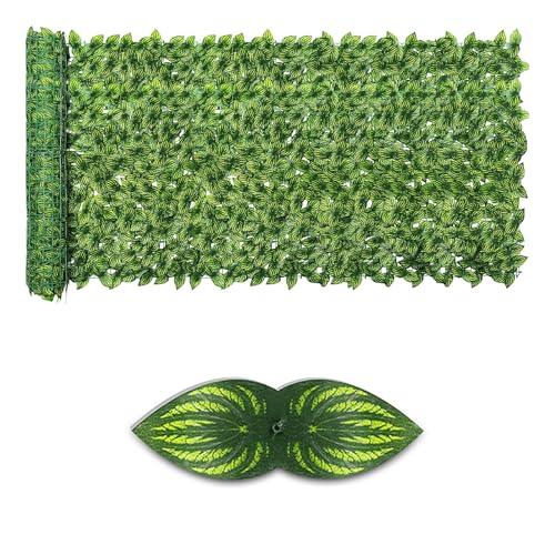Artificial Ivy Privacy Fence Screen,39.4" X 118" UV-Anti Fake Leaves Plant Vine,Privacy Hedges Wall for Indoor Outdoor Garden Backyard Decor,Color Watermelon Leaves - color: Color Printing Watermelon Leaves, size: 39.4"x118"