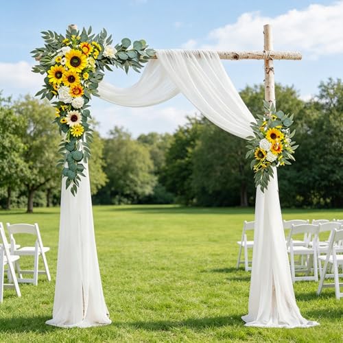 Odouzy Wedding Arch Flowers Kit,Artificial Flower Arch Decor (Set of 3),2pcs Artificial Flower Arrangement with 1pc Sheer Drape for Wedding Decor Reception Backdrop (Autumn Orange&Sunflower) - color: Autumn Orange&sunflower