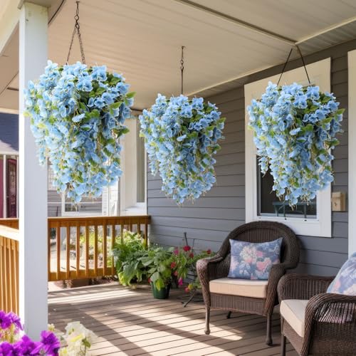 XunYee 8 Pcs Artificial Hibiscus Flowers for Outdoors Spring Summer Decor Fake Hanging Flowers Plants Uv-Resistant Faux Hibiscus Flower for Outside Porch Patio Front Door (Blue) - color: Blue