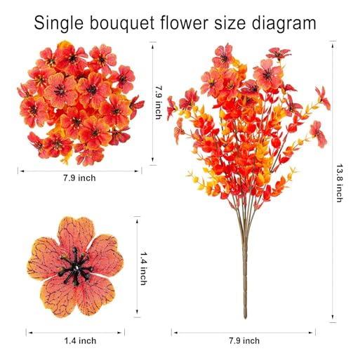 Artificial Outdoor Flowers 16 Bundles UV Resistant Realistic Fake Mums Flowers Plants for Autumn Decoration Indoor Outdoor Window Box Hanging Basket Planter Porch Decor(Fall Orange) - color: Fall Orange