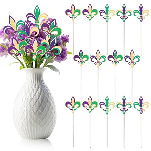 TICIAGA Carnival Iris Wooden Picks - 14PCS Circus Iris Double-Sided Wooden Decorative Picks for Home Vase Filler Mardi Gras Colorful Iris Wooden Picks Decor for Carnival Party Decorations Supplies - color: Carnival Iris