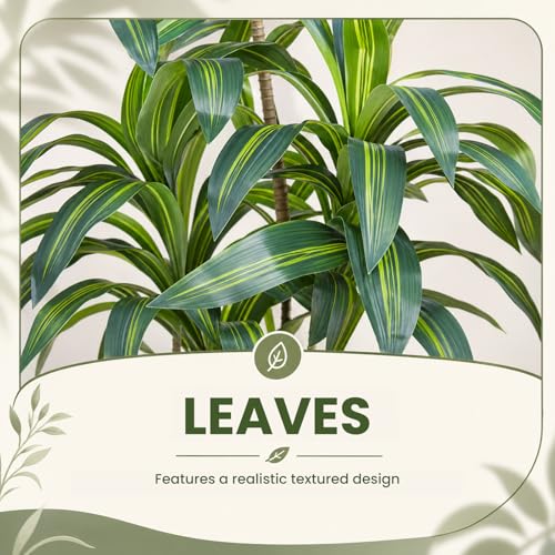 Artificial Dracaena Tree 5FT, Stable Multi-Trunk Fake Tree Indoor with White Tall Planter,Faux Silk Plant for Living Room Office Decor, UV Resistant Realistic Leaves - color: Dracaena Tree Green