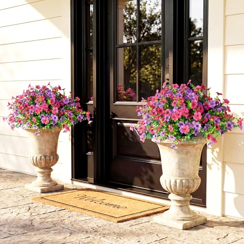 Kingsboomy Artificial Flowers for Outdoors, Faux Plants 12 Bundles Silk Colorful Fake Flowers Eucalyptus Realistic UV Resistant for Outside Home Planter Porch Patio Yard Decor (12, Hot Pink Fuchsia) - color: Hot Pink Fuchsia