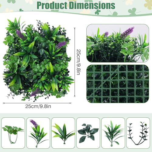 12Pcs 10"x10" Artificial Grass Wall Panels, Privacy Fence Screen Green Decor Backdrop, UV-Anti Fake Hedge Greenery Plant Wall Boxwood Panels Outdoor Indoor Wedding Garden Backyard (Purple Flowers） - color: Green+purple, size: 12 Pcs-10" x 10"