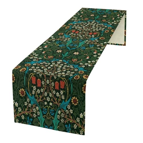 William Morris Style Botanical Table Runner for Table Decor, Art Rustic Flower Vintage Floral Printed for Kitchen Dining Room Living Room Farmhouse Party Office Holiday Decorate 13" x 36" - color: William Morris_5, size: 13"W x 36"L (Pack of 1)