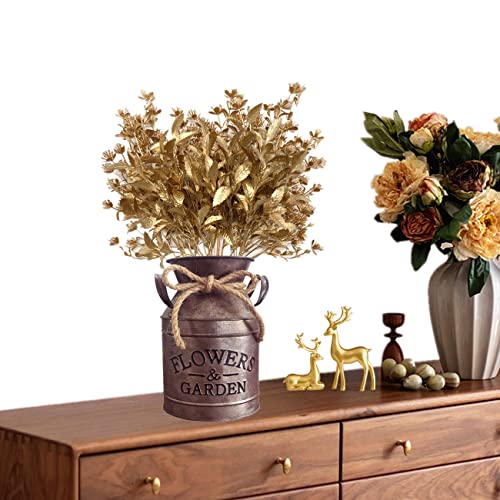 CATTREE Artificial Gold Plants for Christmas, Golden Leaves Plastic Faux Gypsophila Fake Simulation Baby Breath Flowers for Home Indoor Outdoor Wedding Decoration Hall Table Planter Filler 4 Pack - color: Gold Leaves- 2 Pcs & Gold Gypsophila- 2 Pcs