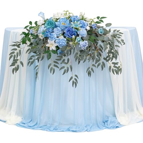 TINGE TIME Artificial Sweetheart Flower Swag with Tablecloth and Table Runner, Pack of 3 Floral Arrangement for Wedding Sweetheart Table Centerpiece Decoration Valentine's Day (Provence Blue) - color: Provenceblue