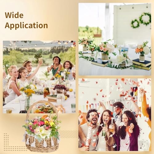 4 Pcs Flower Baskets with Handle, 5.1 x 7.5 Inches Wicker Rattan Lightweight Floral Baskets for Gardening Festival Parties